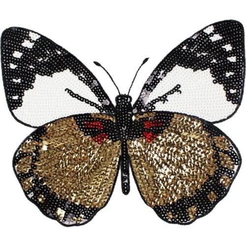 1pcs Butterfly sequins patch for clothing fashion sequins vintage embroidery lace fabric applique sew on accessories 23cm*17cm