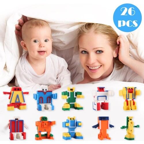 Besegad 26pcs Deformation Alphabet Robot Letter Educational Puzzle Tos for Birthday Christmas Gift Toddler Children ABC Learning
