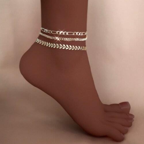 3pcs/set Gold Silver Color Simple Chain Anklet For Women Beach Foot Leg Chain Ankles Bracelet 2021 New Summer Fashion Jewelry