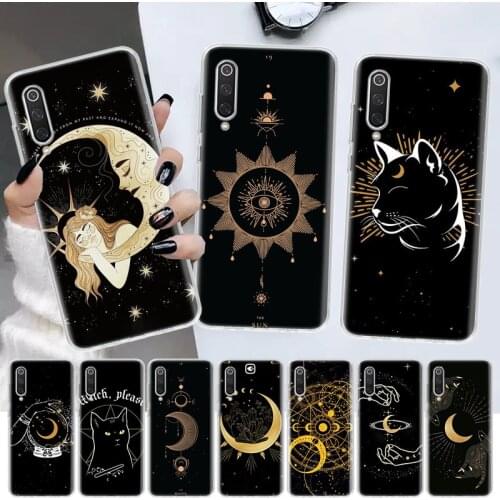 Golden Moon Art Cat Black Soft Cover Phone Case For Xiaomi Note 10 Mi 11 9 8 CC9 9T 10T A1 A2 A3 F1 F2 X3 NFC Pro Lite 5X 6X Coq