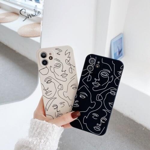 Simple Art Lines Face Soft TPU Rubber Silicone Back Phone Case Cover Shell For iPhone 7 8 Plus 11 12 Pro Max XR XS Max Skin