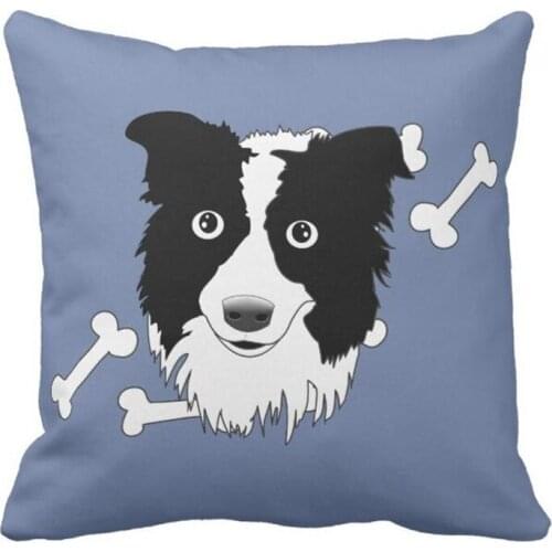 Border Collie Black & White Cute Illustrated Dog Throw Pillow case