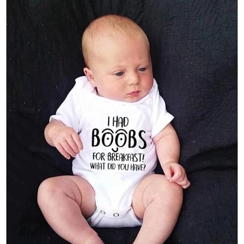 I Had Boobs for Breakfast Newborn Baby Romper Infant Cotton Short Sleeve Baby Girls Boys Print Letter Babysuit Baby Kids Clothes
