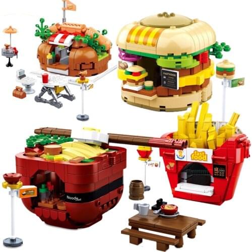 City Street View Building Blocks Mini Size Snack Street Hamburger Store Blocks Sets Children DIY Shop Bricks Toys Gifts