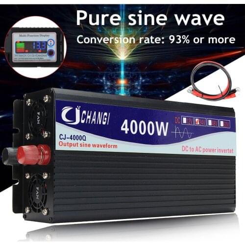 Intelligent Solar Pure 12V/24V 110V 1000/3000/4000W Voltage Transformer Pure Sine Wave Converter+2 LED Display Power Converter