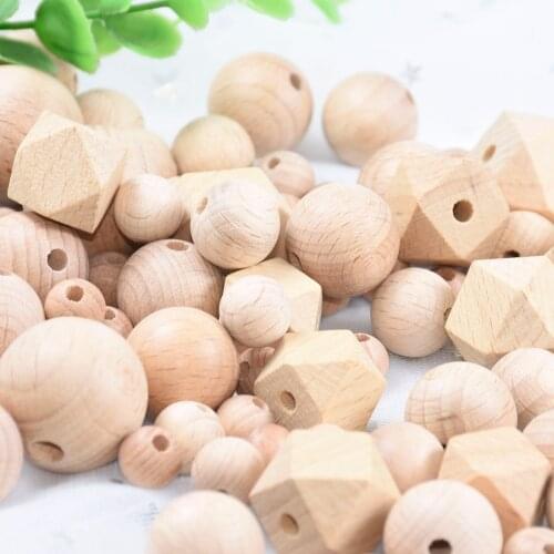 40 PCS 10-25 MM Beech Wood Round Bead Unfinished Natural Circle Loose Wooden Teething Beads For DIY Baby Teether Nacklace