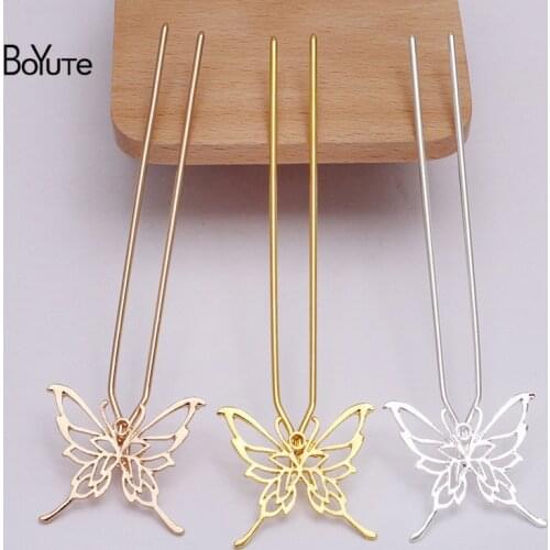 BoYuTe (2 Pieces/Lot) 41*35MM Alloy Butterfly Welding 125*2MM Y Shaped Brass Hair Stick Handmade Diy Hair Accessories Materials