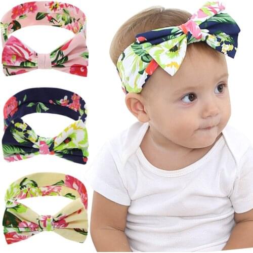 Fashion Elastic Bows Knot Kids Hair Bands Printed Peony Flower Infant Baby Headwraps Rabbit Ear Headband Girls Photo Props Gifts