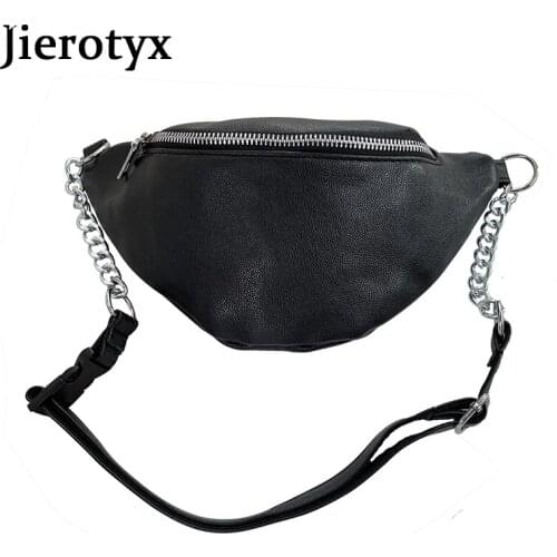 JIEROTYX 2021 Punk Hip Hop Unisex Fashion Waist Bags Metal Zipper Chains Gothic Style Black Solid Female Chest Bag Drop Shipping