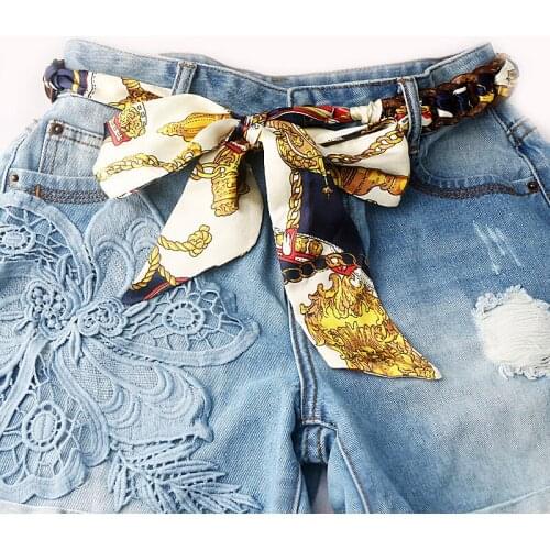 Fashion Wide Waist Fabric Belts for Women Ladies Silk Scarf Long Belt Prints Ribbon Knot Rope