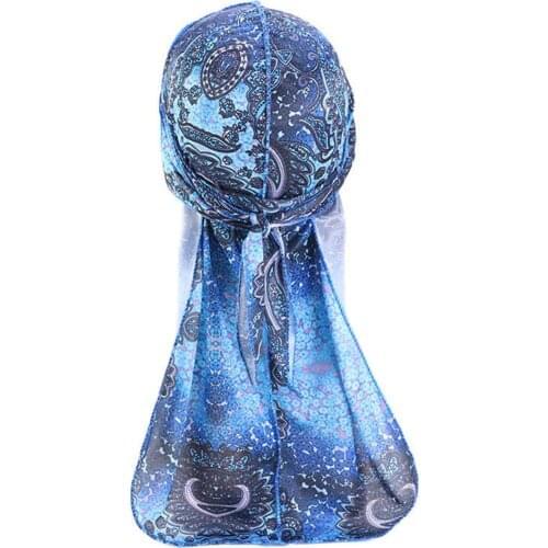 Men Durag Printed Long Tail Waves Silky doo rag