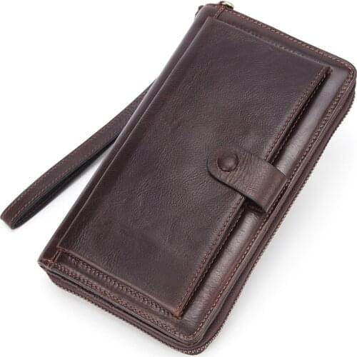 Banlosen Men Cowhide Clutch Wallets Genuine Leather Long Purses Business Large Capacity Wallet Double Zipper Phone Bag For Male