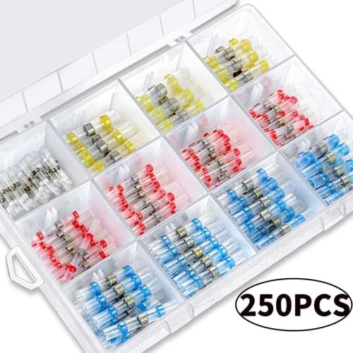 250Pcs/200Pcs Mixed Heat Shrink Connect Terminals Waterproof Solder Sleeve Tube Electrical Wire Insulated Butt Connectors Kit