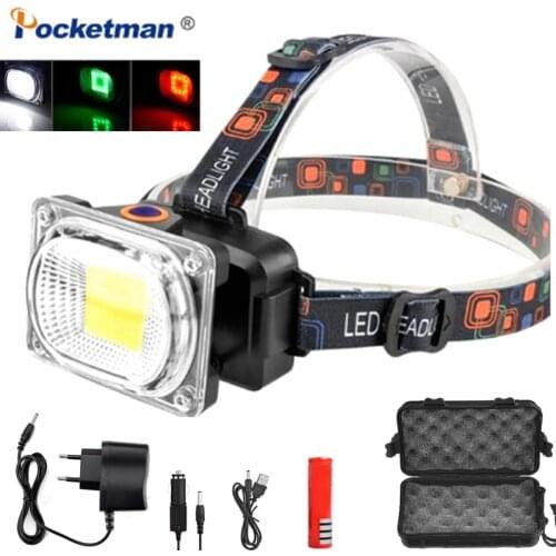 20000LM COB Headlamp DC Charging Headlight 90° Adjustable Camping Lamp Lantern Torch Use 1*18650 battery With Red Green Light