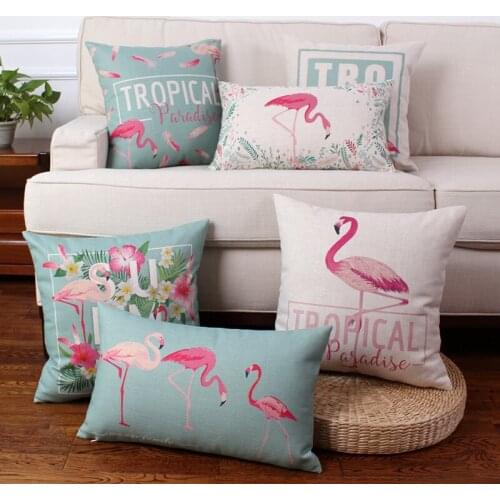 Nordic Cotton Linen Cushion Pastoral style Flamingo Pillows Car Sofa Lumbar Throw Pillow Fresh Home Decoration Accessories