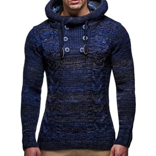 New Fashion Long Sleeve Turtleneck Men Sweater Autumn Winter Skin-friendly Hooded Solid Color Knitted Streetwear for Outdoor