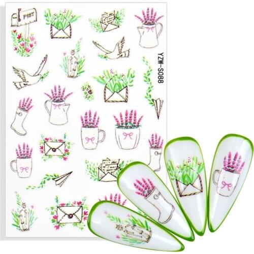 2021 NEW 3D Nail Stickers Self Adhesive Design Lavender Flower Nail Decals Manicure Art Leaf Sticker for Nails Decoration Foil