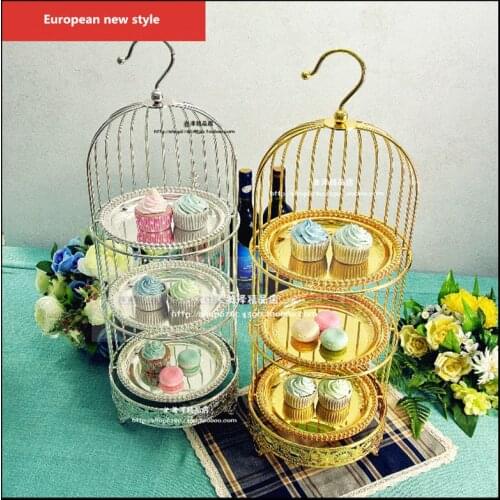New European three-layer creative small bird cage snack stand tea break dessert rack baking pastry cake rack