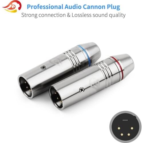 QYFANG 2pcs 4Pin Stainless Steel XLR Speaker Plug Cable Connect Cannon Male Wire Connector Microphone Mixer Amplifier Audio Jack