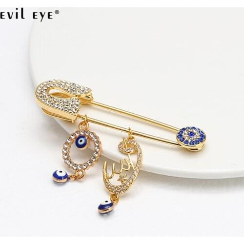 EVIL EYE Micro Pave Zircon Heart Turkish Evil Eye Charm Brooch Pin Copper Gold Silver Color Brooch Jewelry for Women Men BE234
