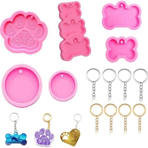 Cat Paw Dog Bone Tag Pendants Silicone Mold DIY Crystal Epoxy Resin Mold Keychain Pendant UV Resin Jewelry Making Tools
