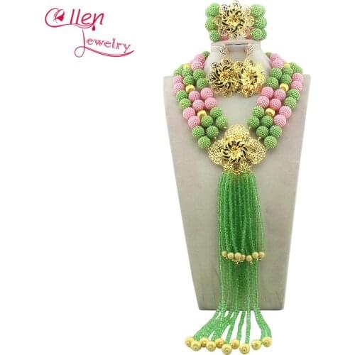 Nigerian Wedding African Beads Rushed Classic Women Crystal Jewelry Set New Arrived Nigeria Set Necklace Africa Beads W12434