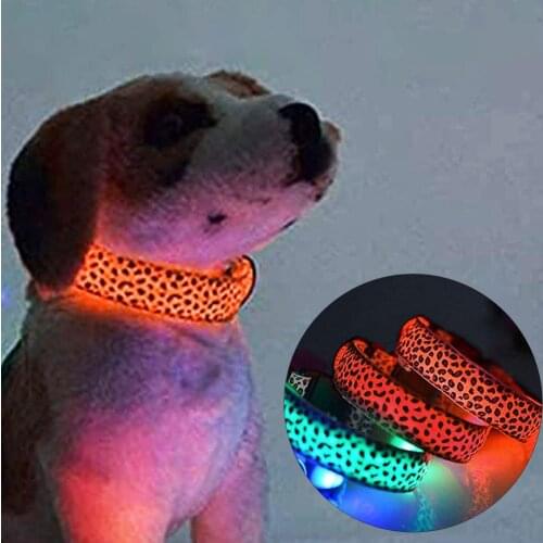 LED Dog Collar Durable Leopard Grain Pattern PP LED Lights Puppy Necklace for Outdoor Dog Collar