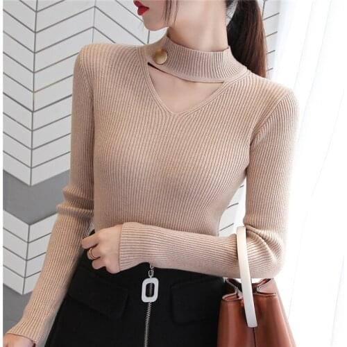2021 Sweater women pullover slim v-neck warm sweaters knitted korean jumper woman clothes sequined pull femme poleras sueter