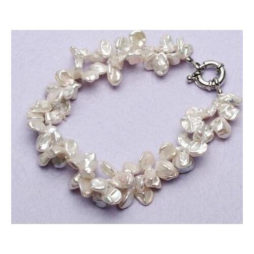 Unique Pearl Bracelet New Fine Jewelry 7-8mm Irregula Shape White Keshi Real Pearl Bracelet Classic Women Gift Wedding Jewelry