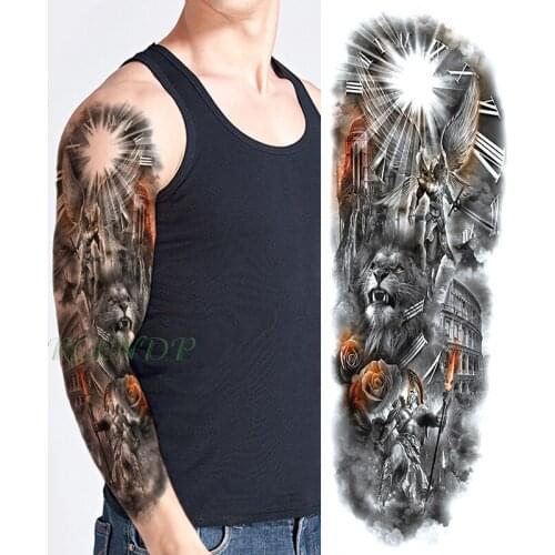 Waterproof Temporary Tattoo Sticker roman warrior fighting field lion arm large tatoo fake tatto flash tattoos for men women