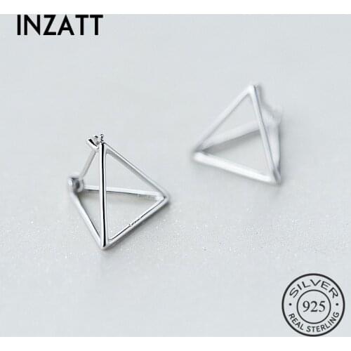 INZATT Real 925 Sterling Silver Geometric Three-dimensional hollow Triangle Hoop Earrings For Women Fine Jewelry Three Colors
