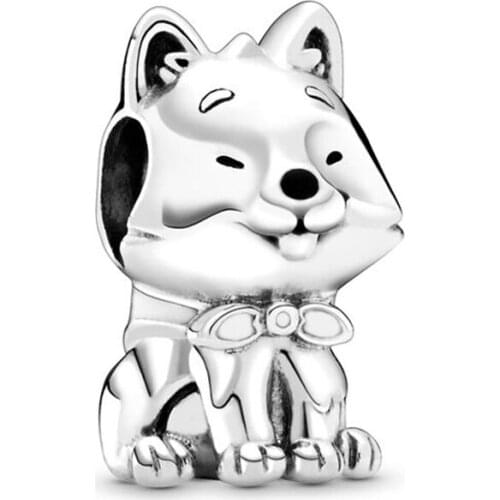 Authentic 925 Sterling Silver Bead JaPanese Akita Inu Dog Charm Fit Fashion Women Pan Bracelet Bangle Gift DIY Jewelry