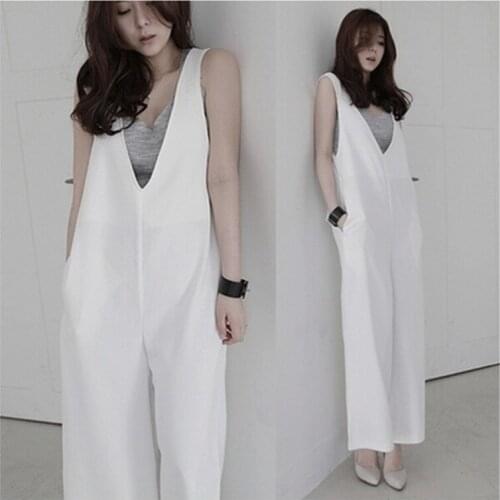 Bodysuit Women Rushed Feminino Vadim 2019 Summer New Womens Jumpsuit V-neck Handsome Backless Wide Leg Pants Trousers Clothing