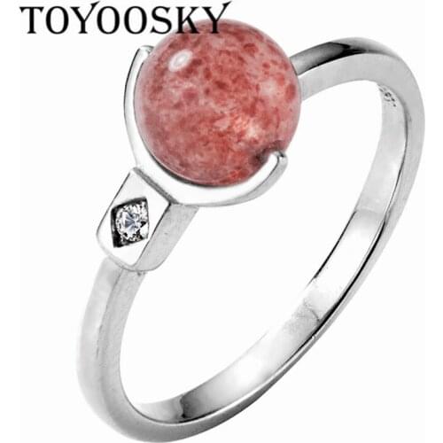 TOYOOSKY Brand 925 Sterling Silver Rings for Women Pink Crystal Beads Finger Resizable Ring Luxury Wedding Jewelry Gift