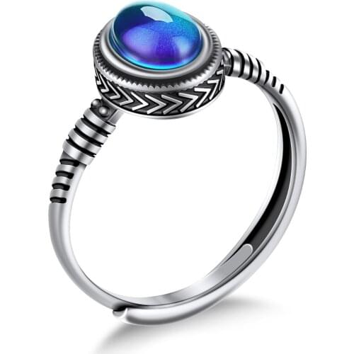 Luxury Design Womens Handmade Sterling Silver Ring Women Best Gift Adjustable Emotional Control Mood Gemstone Ring MOJOKFRG-010