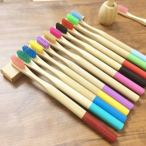 100pcs Bamboo Toothbrush round vegan handle Wood biodegradable Toothbrushes with travel case Eco-Friendly Adults kids brush