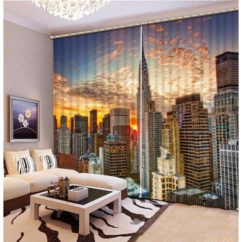 3D Curtain Blackout Shade Window Curtains Sunset City Scenery Curtains For Living Room 3D Bathroom Shower Curtain