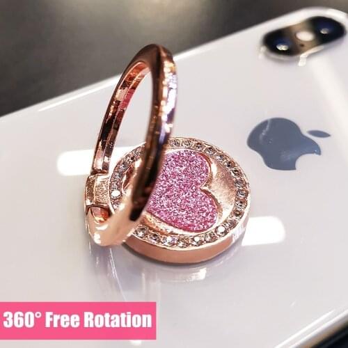 Glitter Diamond Phone Ring Holder Finger Kickstand Metal Ring Grip Love Heart Phone Stand For IPad Samsung iPhone Huawei XiaoMi
