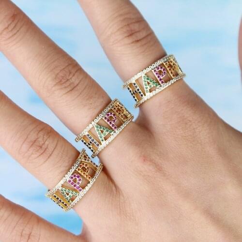 Cz finger ring Gold filled colorful cz sparking bling trendy women finger jewelry love happy letter rings