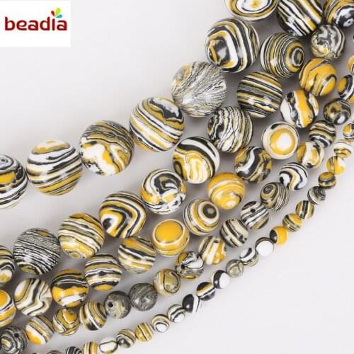 Diameters 4/6/8/10/12mm Hole 1mm 32-95pcs/bag Synthetic Yellow Malachite Stone Beads For DIY Bracelet Necklace Jewelry Making