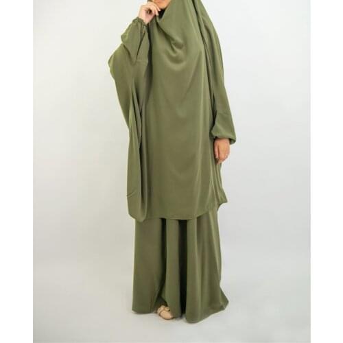 Eid Modest Muslim Women Long Khimar Paryer Garment Dress 2 Piece Set Abaya Full Cover Islamic Clothing Kaftan Jilbab Djellaba