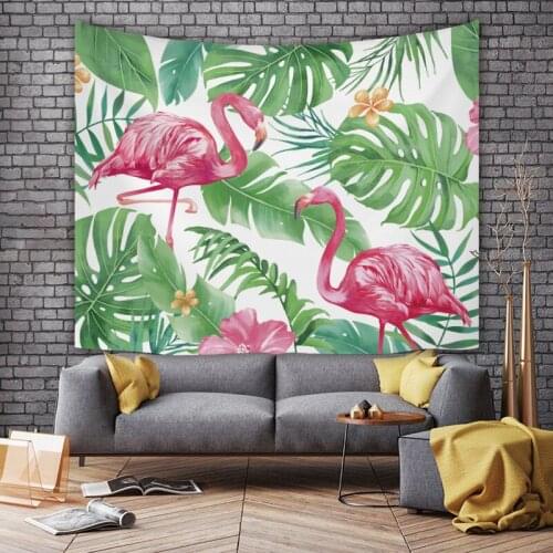 Ins hanging cloth tropical green plant bedside background cloth dormitory decoration hanging painting flamingo tapestry 95*73cm