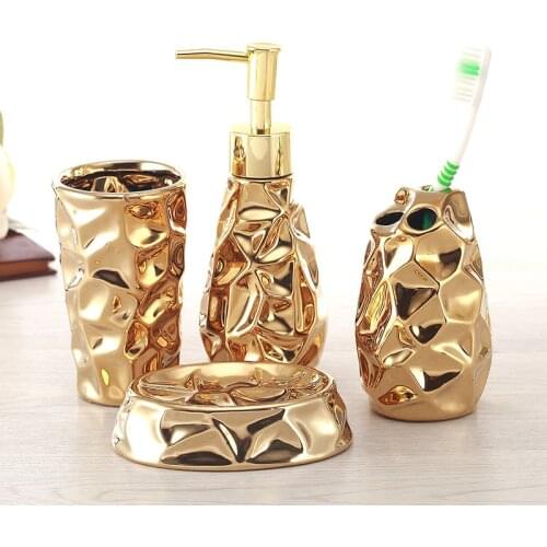 Ceramic bathroom set four-piece Gold tooth brush holder Soap Dispenser soap box bathroom decoration accessories Wedding gifts WF