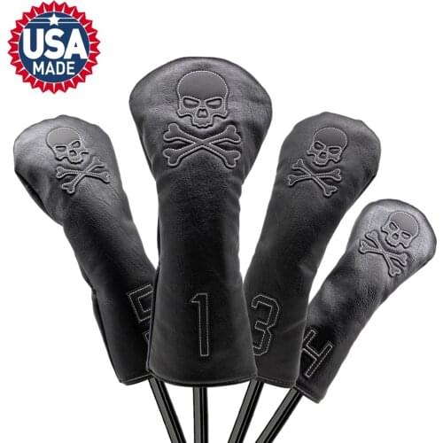 Golf Club Headcover Set Skull Driver Covers Fairway Wood Cover Hybrid Cover Leather Golf Wood Cover for Driver Fairway Hybrid