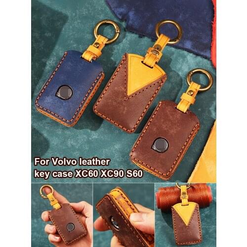 For Volvo S90 V90 XC90 XC60 XC40 XC90 Handmade Leather Car Key Case Cover Shell Smart Keychain Keyring Accessories