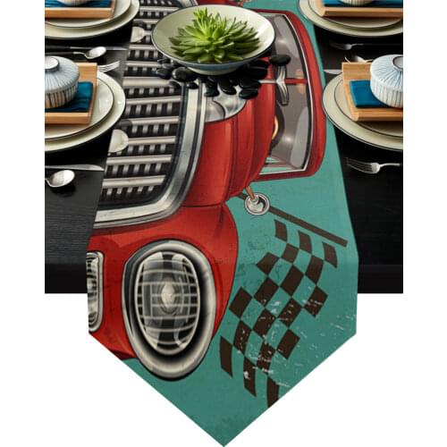 Red Car Letter Icon Vehicle Retro Table Runner Modern Table Flag Home Party Country Wedding Decoration Tablecloth Table Runners