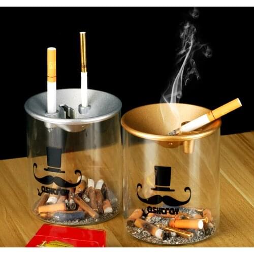 Creative Glass Ashtray Home Personality Living Room Office Trend Anti-Fly Ash Multifunctional Glass Ashtray with Cover Ashtrays