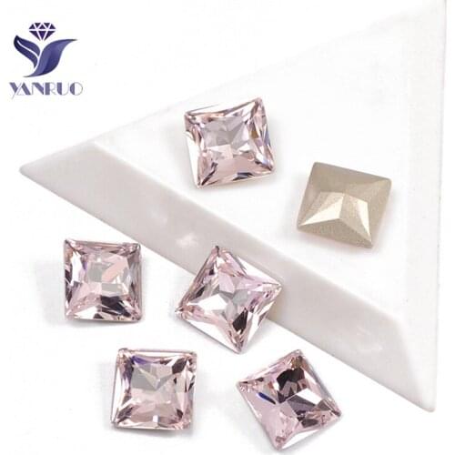 YANRUO 4447 Princess Square Light Rose K9 Crystal Sewing Strass Crystal Stones For Wedding Dress Sew On Crystal Frame