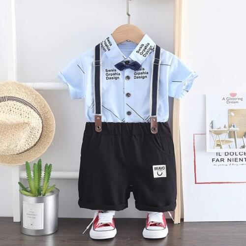 Summer Children Cotton Clothes Baby Boys Printed Blouses Overall Bib Short Pants 2Pcs/Sets Infant Kids Fashion Toddler Tracksuit