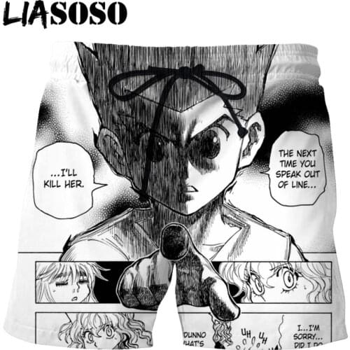 LIASOSO 3D Print Manga Hunter X Hunter Mens Shorts Manhwa Beach Casual Streetwear Boardshorts Gym Muscle Jogging Anime Trousers